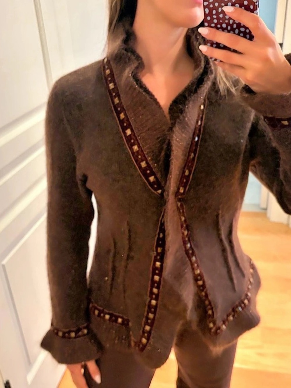 Zucchero Studded Trim Cardigan in Brown Size 40